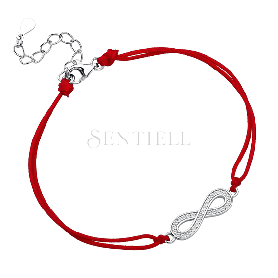 Silver (925) bracelet with red cord - infinity with zirconia