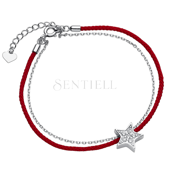Silver (925) bracelet with red cord - star with zirconia