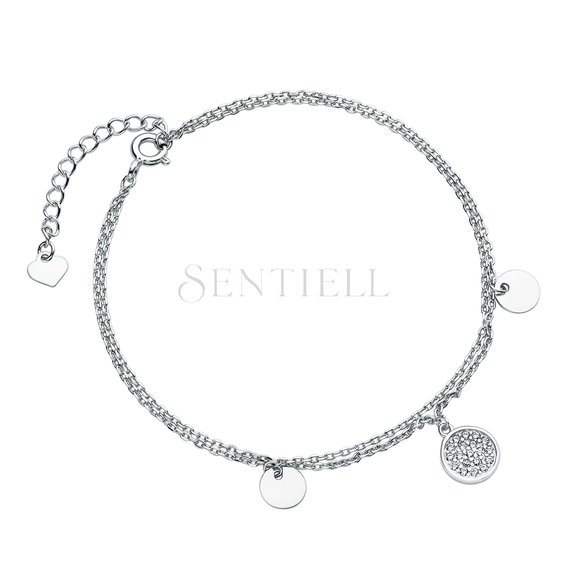 Silver (925) bracelet with round pendant and zirconia