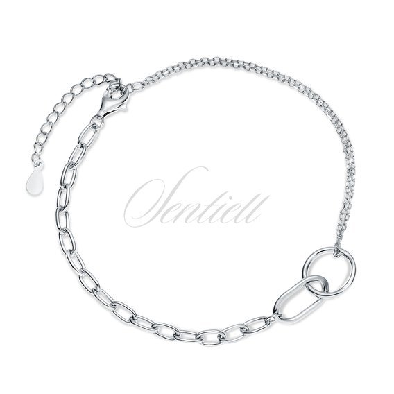 Silver (925) bracelet with two chains, circle and oval charms