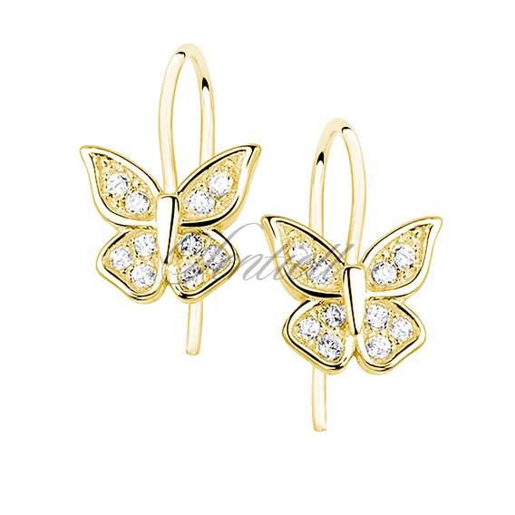 Silver (925) butterfly earrings with zirconia, gold-plated
