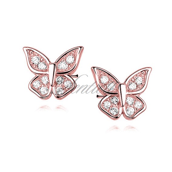 Silver (925) butterfly earrings with zirconia, rose gold-plated