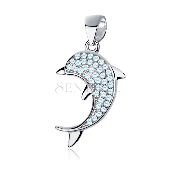 Silver (925) dolphin pendant with aquamarine zirconia