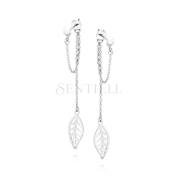 Silver (925) earrings chains with a leaf