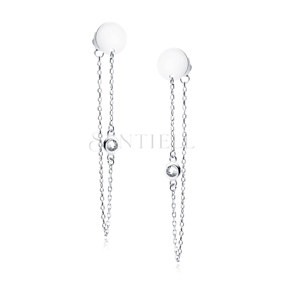 Silver (925) earrings circle with white zirconia on chain