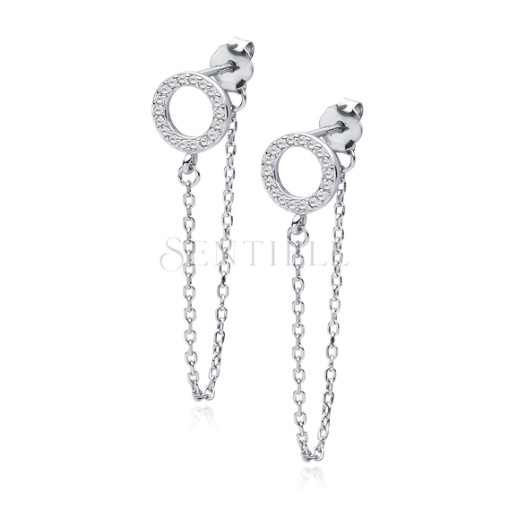 Silver (925) earrings - cricles with zirconias and chain
