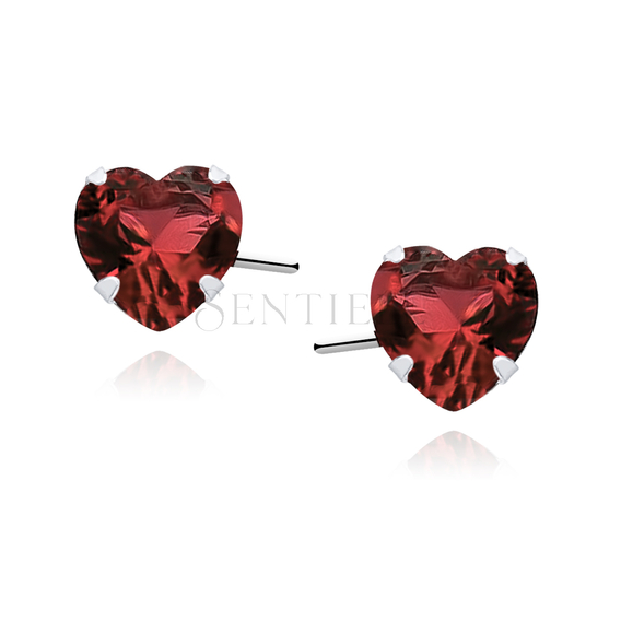 Silver (925) earrings garnet zirconia 6 x 6mm hearts