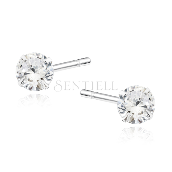 Silver (925) earrings round white zirconia diameter 5mm