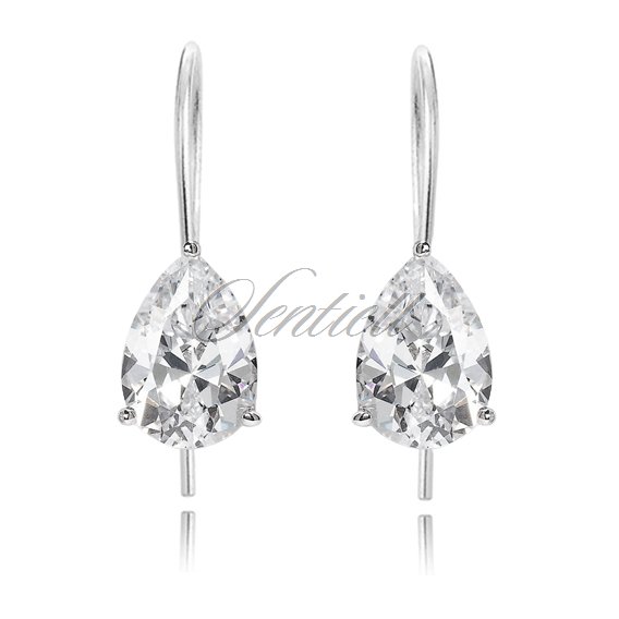 Silver (925) earrings tear-shaped white zirconia 6 x 8mm