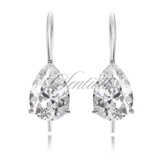 Silver (925) earrings tear-shaped white zirconia 8 x 10mm