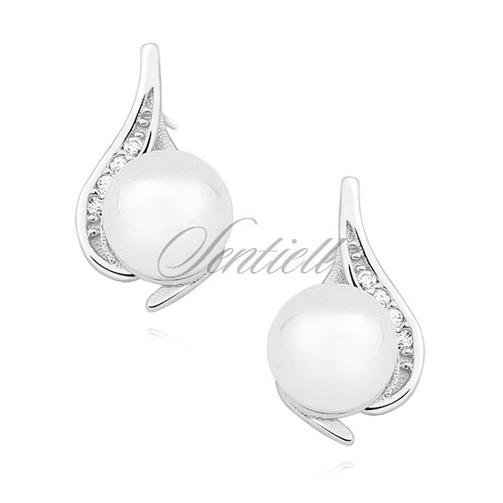 Silver (925) earrings white pearl and zirconia