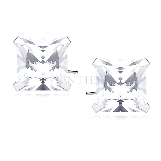 Silver (925) earrings white zirconia 7 x 7mm square