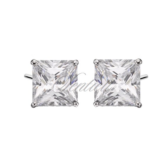 Silver (925) earrings white zirconia 8 x 8mm