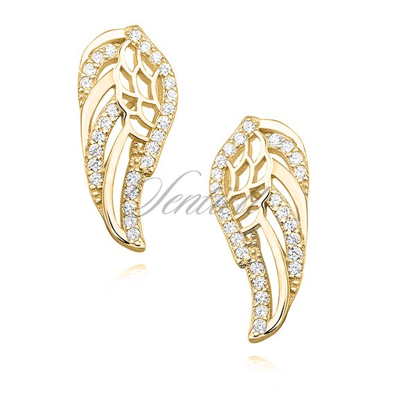 Silver (925) earrings - wings with zirconia - wing gold-plated