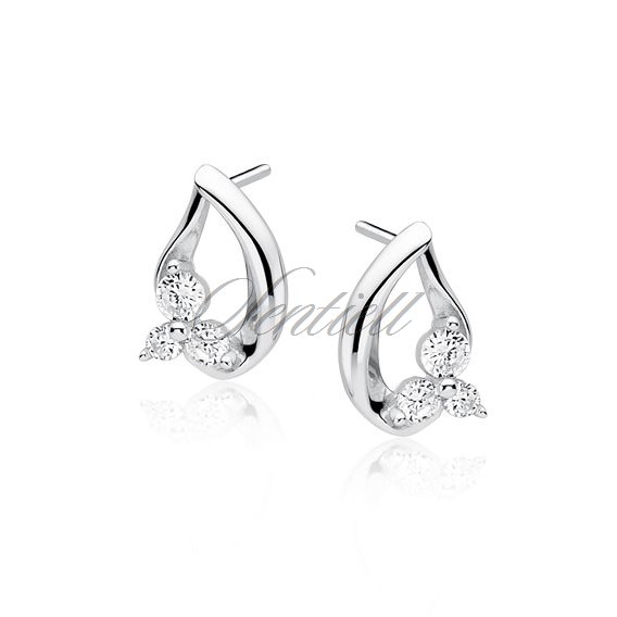 Silver (925) earrings with white zirconia - flowers 