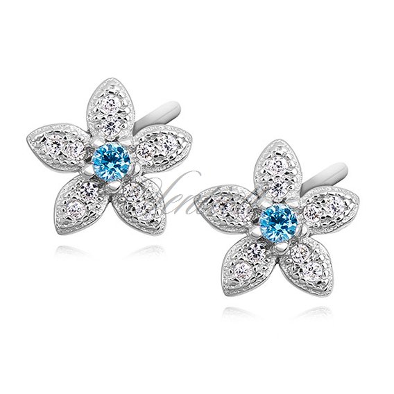 Silver (925) elegant earrings - flowers with aquamarine zirconia