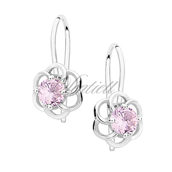 Silver (925) elegant earrings - flowers with light pink zirconia
