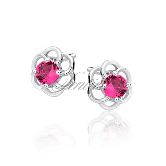 Silver (925) elegant earrings - flowers with ruby zirconia