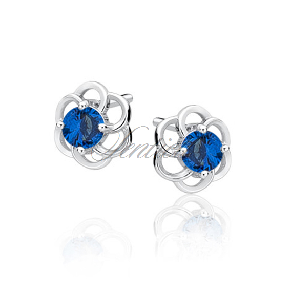 Silver (925) elegant earrings - flowers with sapphire zirconia