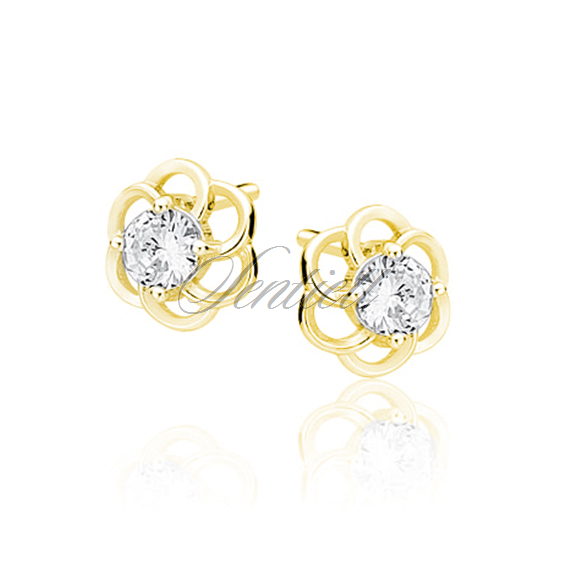 Silver (925) elegant earrings - gold-plated flowers with zirconia