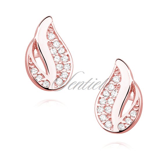 Silver (925) elegant earrings - rose gold-plated flame with zirconia