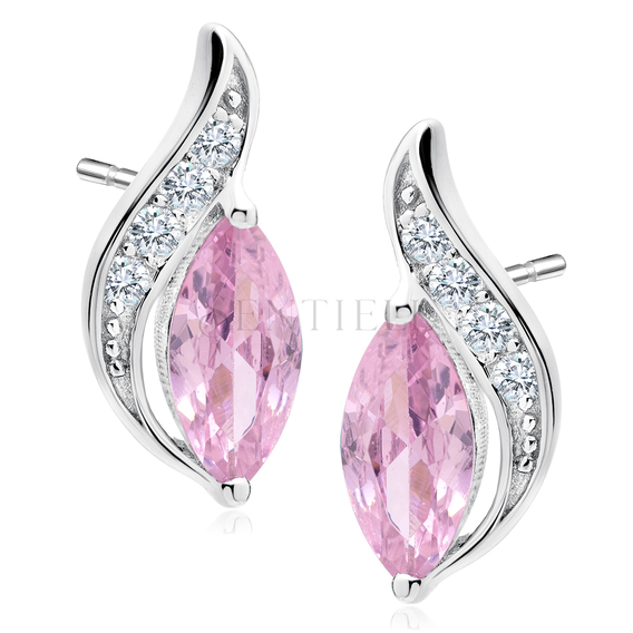 Silver (925) elegant earrings with light pink marquoise zirconia