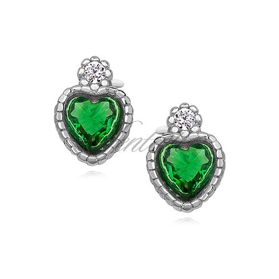 Silver (925) elegant heart earrings with emerald zirconia