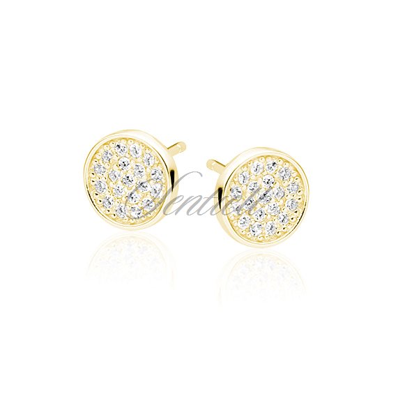 Silver (925) elegant round earrings with zirconia, gold-plated