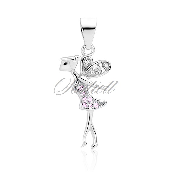 Silver (925) fairy pendant with light pink and white zirconias