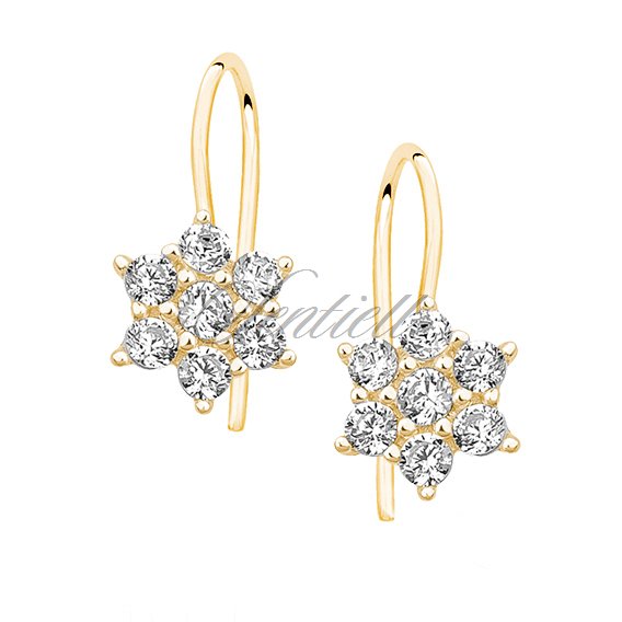 Silver (925) flower earrings with zirconia, gold-plated