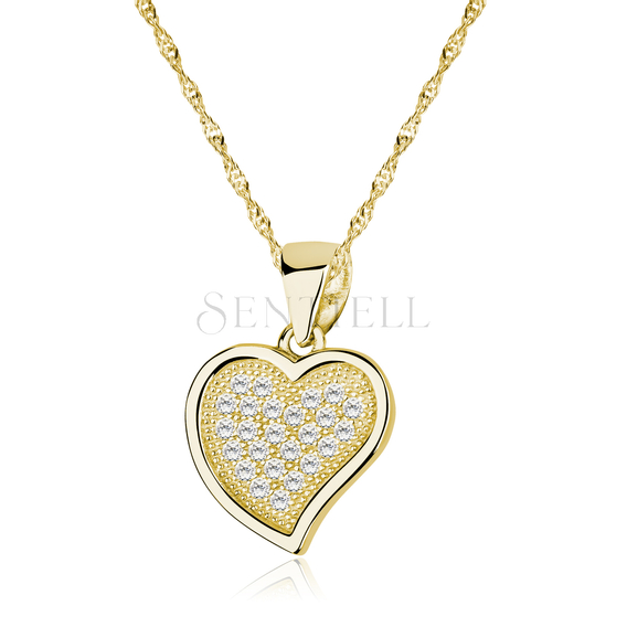 Silver (925) gold-pated heart necklace with white zirconias (Light shade of gold plating)