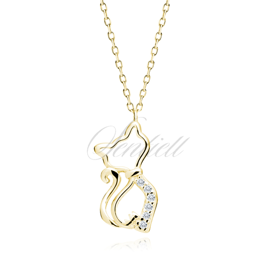 Silver (925) gold-pated necklace cat with white zirconias