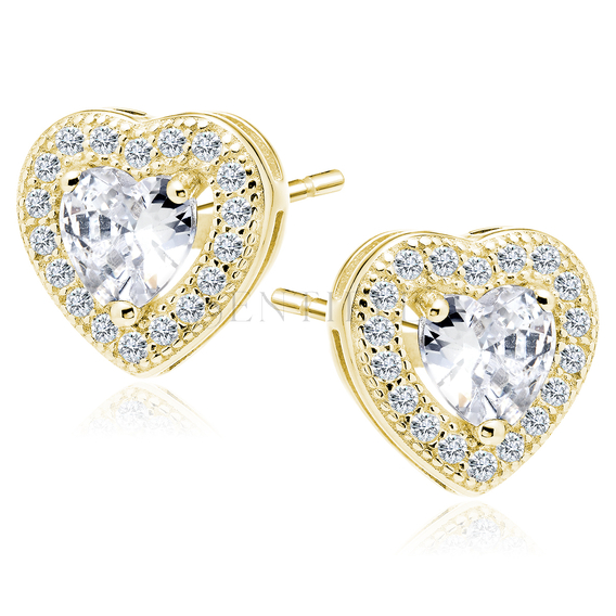 Silver (925) gold-plated Earrings white zirconia - hearts