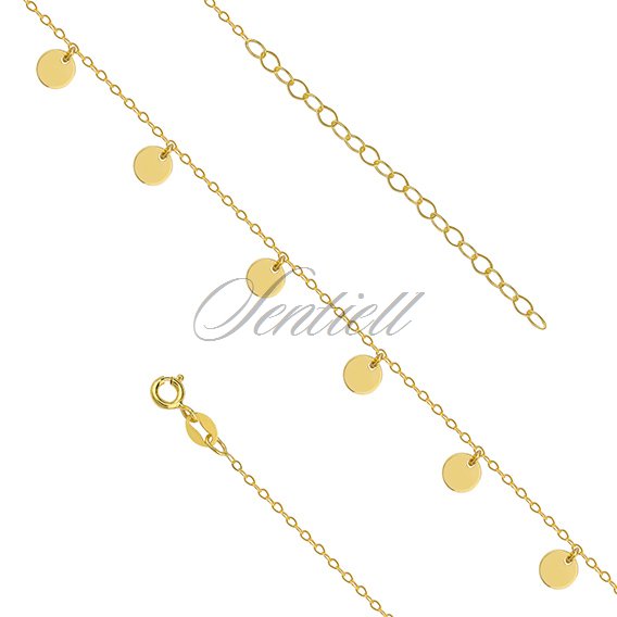 Silver (925) gold-plated anklet - adjustable size with round pendants