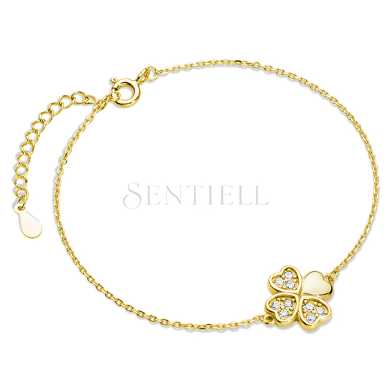 Silver (925) gold-plated bracelet - clover pendant with zirconias