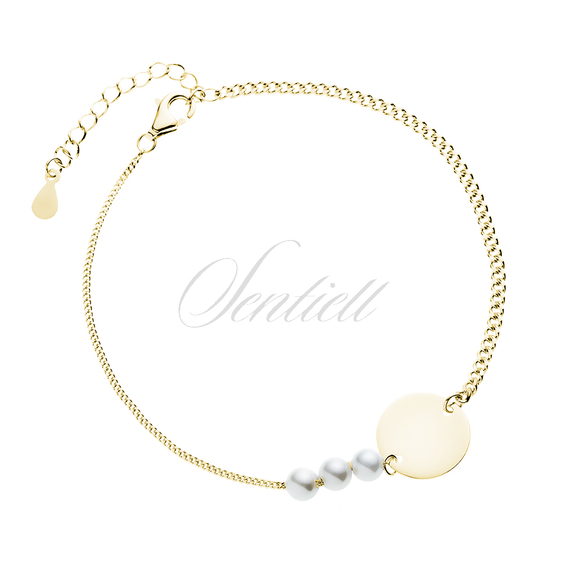 Silver (925) gold-plated bracelet - round plate, two types of chain and pearls