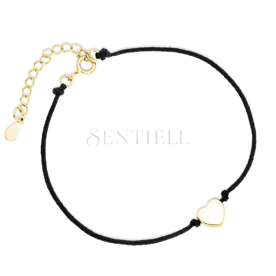 Silver (925) gold-plated bracelet with black cord - heart