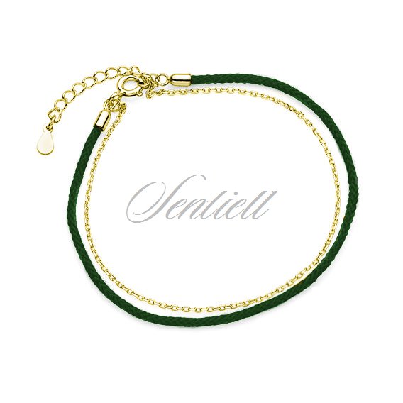 Silver (925) gold-plated bracelet with dark green cord