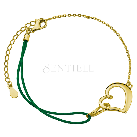 Silver (925) gold-plated bracelet with dark green cord - heart and infinity