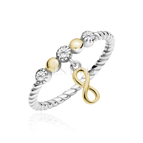 Silver (925) gold-plated, braided ring with infinity and white zirconias