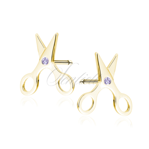 Silver (925) gold-plated earings - scissors with violet zirconias