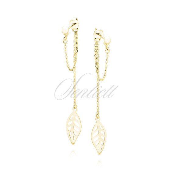 Silver (925) gold-plated earrings chains with a leaf