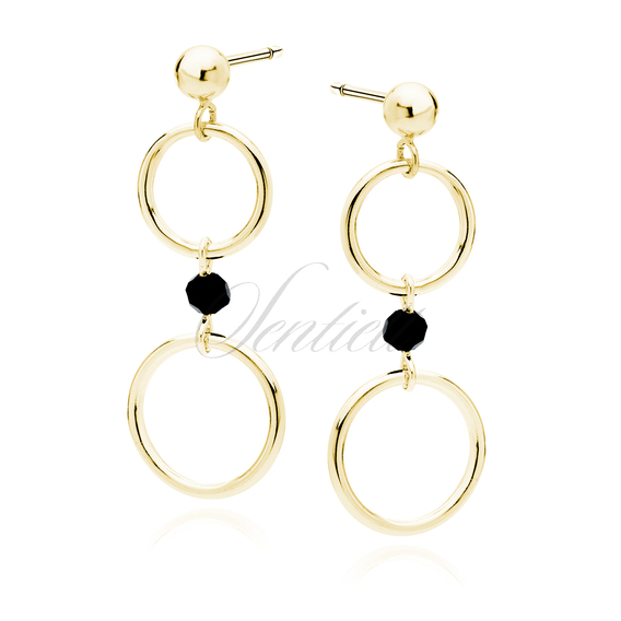 Silver (925) gold-plated earrings circles and black spinel