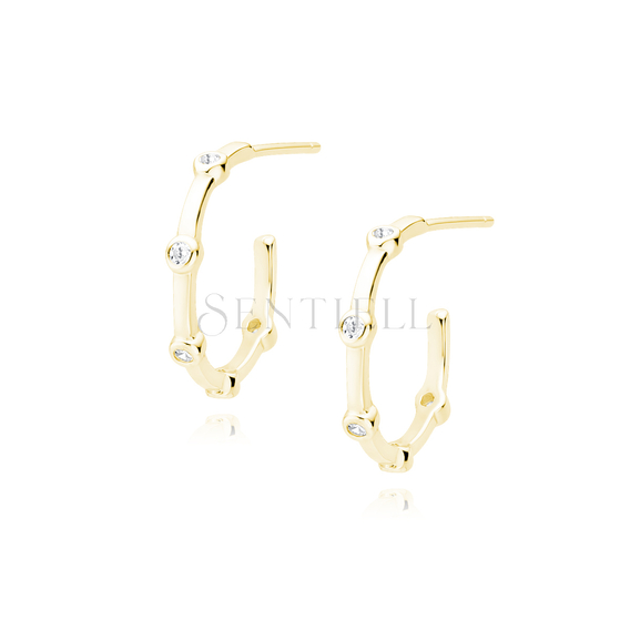 Silver (925) gold-plated earrings open hoop with white zirconias