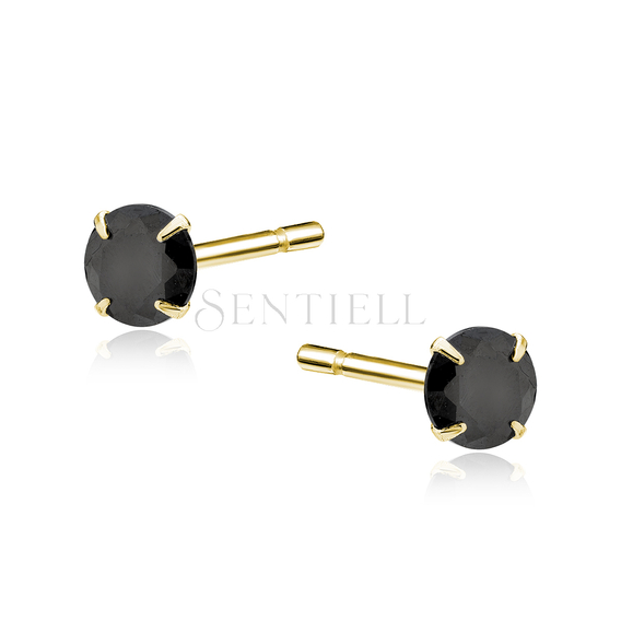 Silver (925) gold-plated earrings round black zirconia diameter 4mm