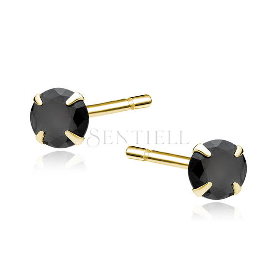 Silver (925) gold-plated earrings round black zirconia diameter 5mm