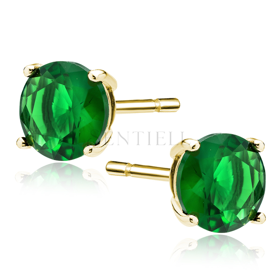 Silver (925) gold-plated earrings round green zirconia diameter 8mm