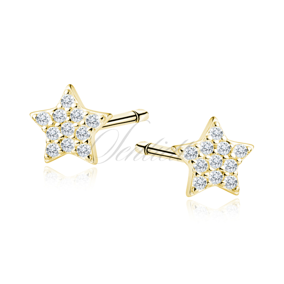 Silver (925) gold-plated earrings stars with white zirconias