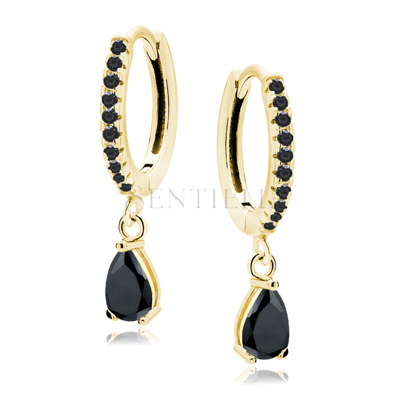 Silver (925) gold-plated earrings with black teardrop zirconia