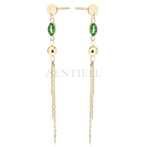 Silver (925) gold-plated earrings with emerald zirconia, ball and chains